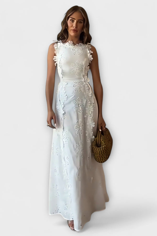 Éliora – Maxikleid mit Spitzenblumenmuster und Bindegurten