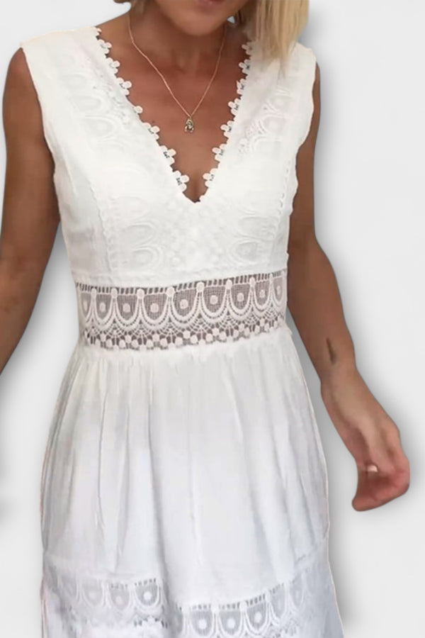 Aurélie - Elegantes V-Ausschnitt Spitzenkleid