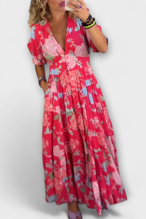 Catrisa - Floral Print V-Ausschnitt Taschenkleid