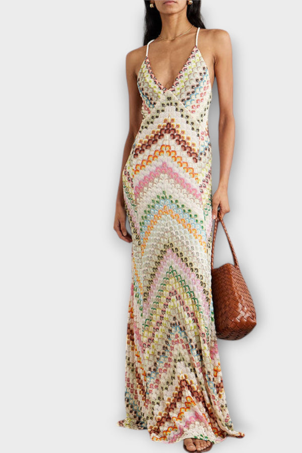 Remi - Missoni Buntes Fischgrätenmuster Maxikleid