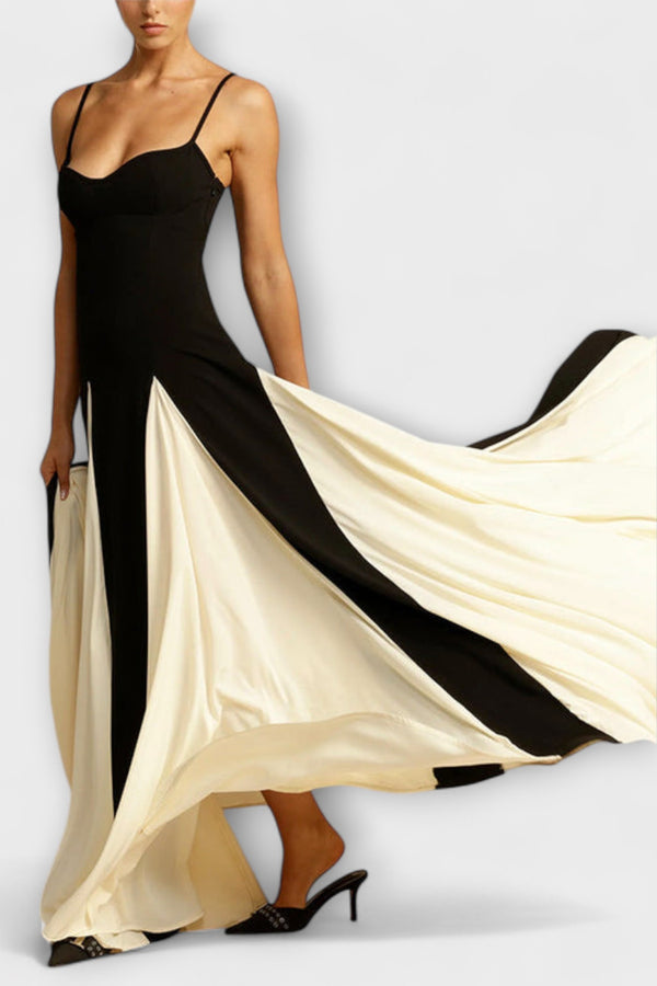 Ember - Klassische Eleganz A-Linie Maxi Kleid mit Tüllpaneelen