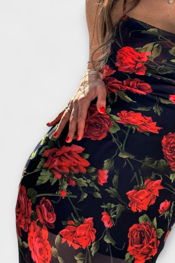 Blumenmuster Spaghetti-Träger Bodycon Kleid