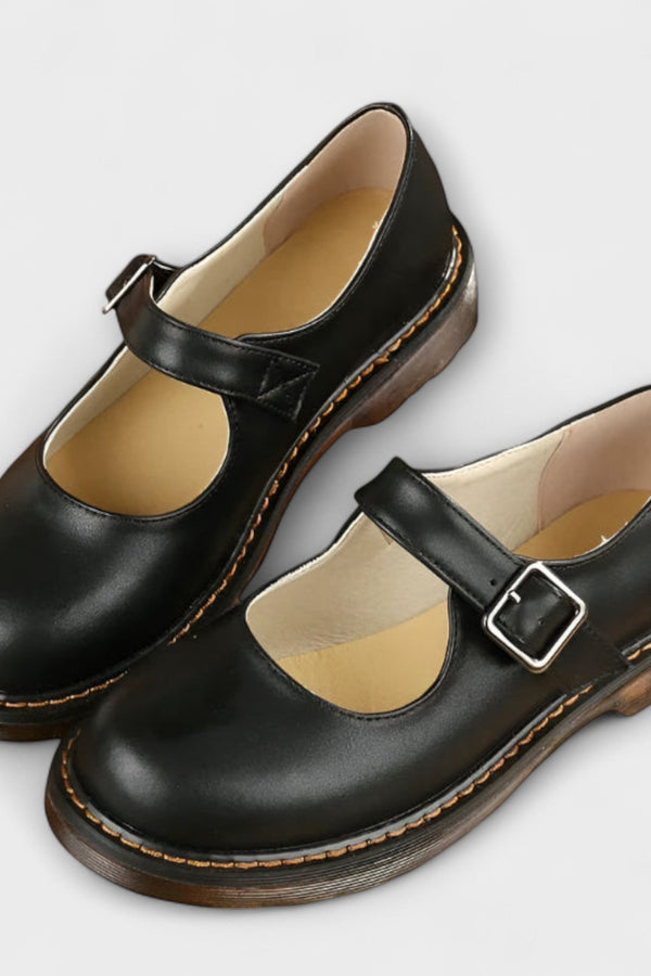 Damen Vintage Mary Jane Schuhe – Klassische Leder Schuhe mit Riemchen & Komfortsohle