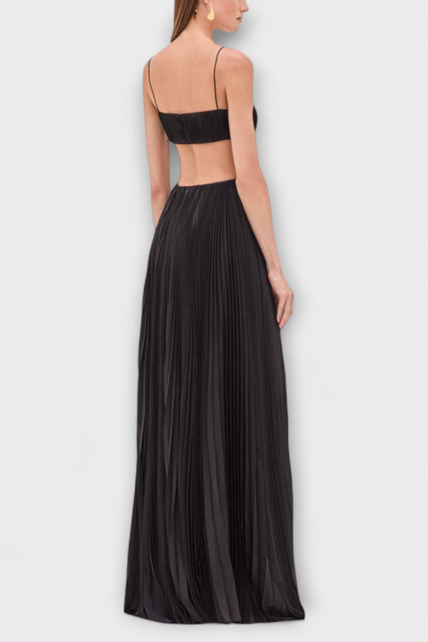 Mireille - Schickes Plissiertes Cutout Fließendes Maxikleid