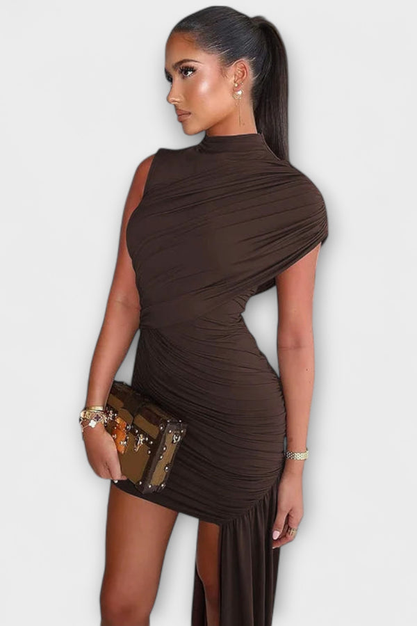 Lila - Schickes, schmal geschnittenes Kleid mit Rundhalsausschnitt und Plissee