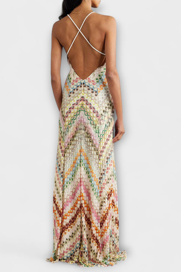 Remi - Missoni Buntes Fischgrätenmuster Maxikleid