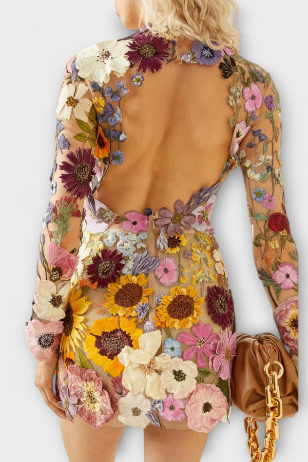 Dolores - Kleid mit 3D-Blumenmuster