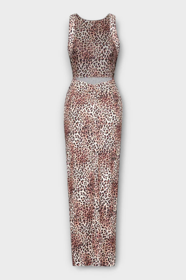 Della - Maxikleid mit Leopardenmuster und Rückenfreischnitt