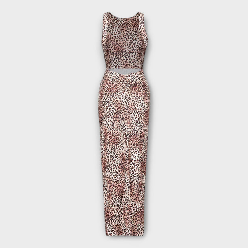 Della - Maxikleid mit Leopardenmuster und Rückenfreischnitt