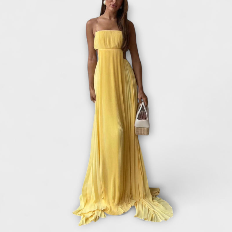 Mireille - Schickes Plissiertes Cutout Fließendes Maxikleid