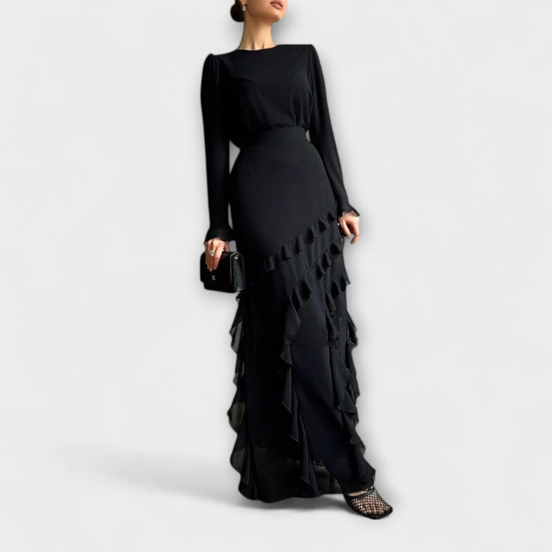 Fallon - Slim Fit Langkleid mit dreidimensionalen Rüschen