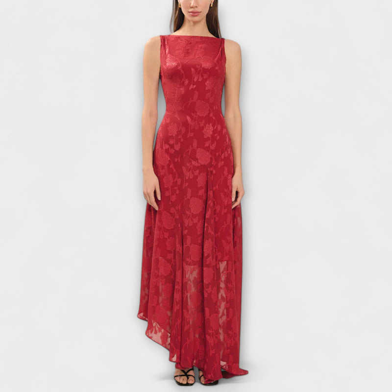 Opal - Elegantes Rückenfreies Schnür-Jacquard-Maxikleid