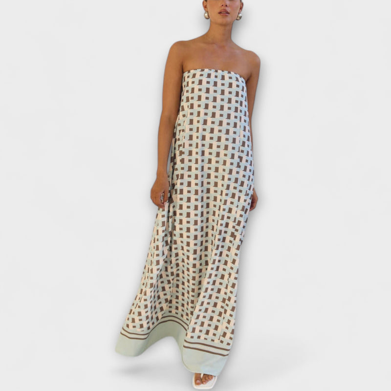 Hasel - Einzigartiges geometrisches Off-Shoulder Maxi-Kleid