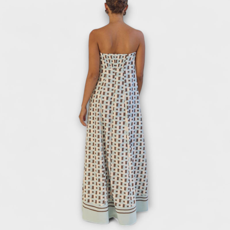 Hasel - Einzigartiges geometrisches Off-Shoulder Maxi-Kleid