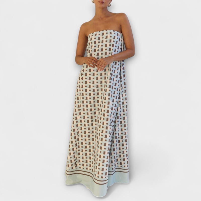 Hasel - Einzigartiges geometrisches Off-Shoulder Maxi-Kleid