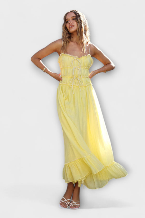 Celine - Rüschengesäumtes ärmelloses Midikleid