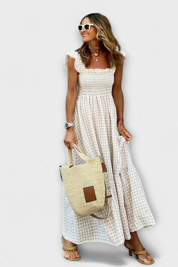 Kariertes Maxikleid mit Rüschensleeves