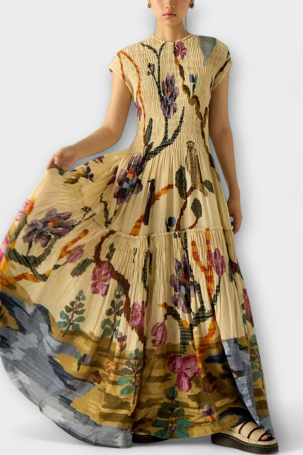 Amanda - Maxikleid mit plissiertem Druckdesign