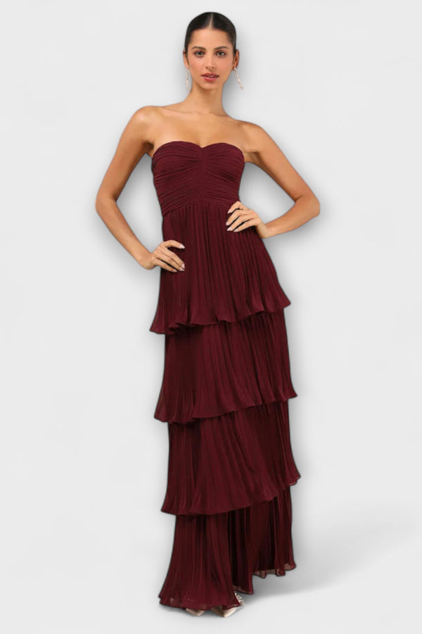 Lorena - Trägerloses, gestuftes Maxikleid