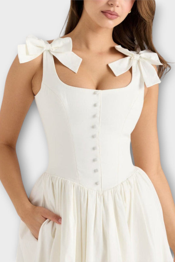 Lotta - Weißes Midi-Kleid mit Schleifendetail