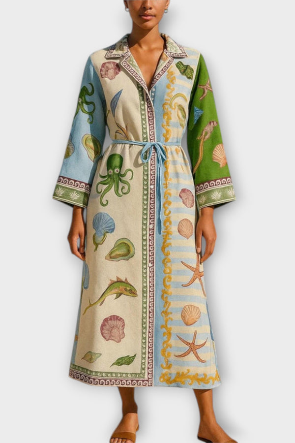 Jule - Bedrucktes Twill Midi Hemdkleid mit Gürtel