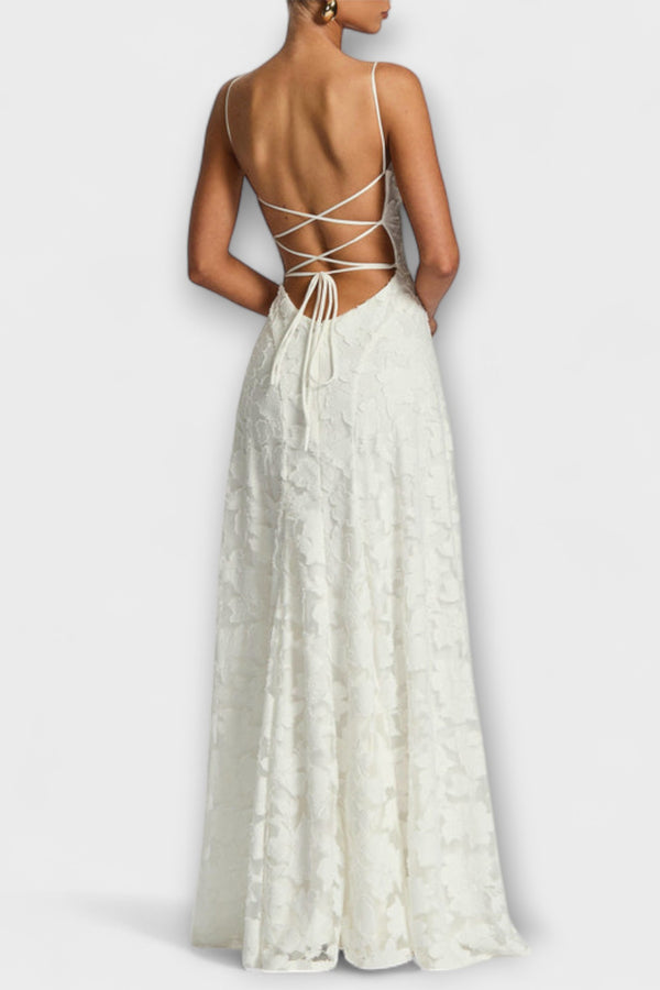 Kairi - Schickes Floral-Spitzen-Maxikleid mit Spaghettiträgern