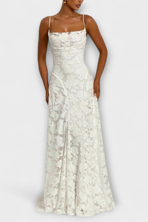 Kairi - Schickes Floral-Spitzen-Maxikleid mit Spaghettiträgern