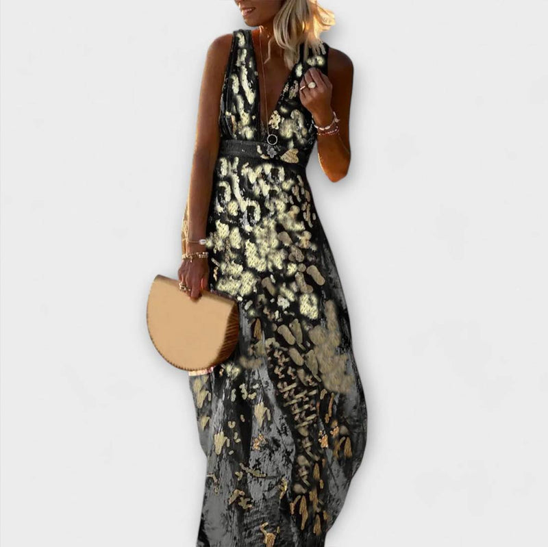 Fließendes Kleid mit V-Ausschnitt und Pailletten-Details