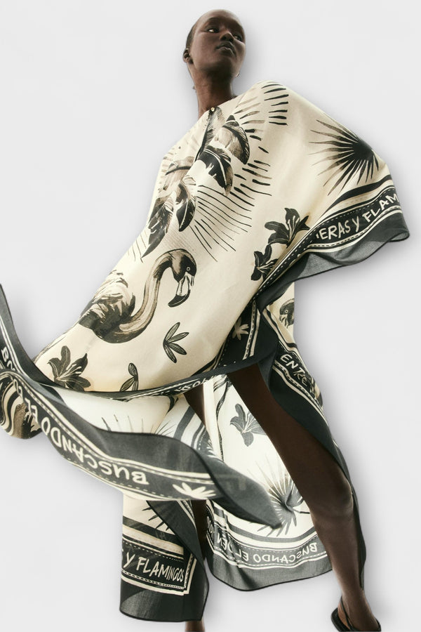 Melissa - Extra-großes Flamingo-Print Kaftan Maxikleid