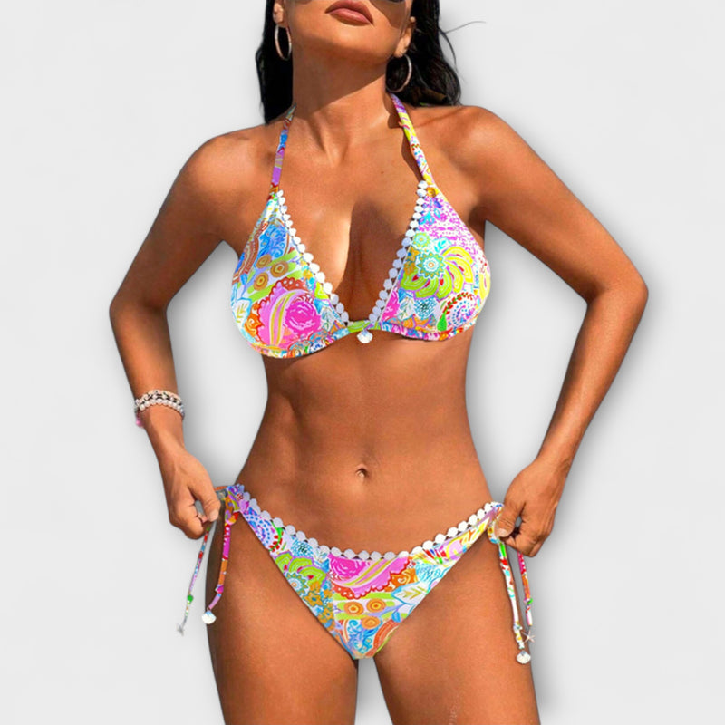 Valerie - Lebhaftes Spitzen-Bikini mit Halsband