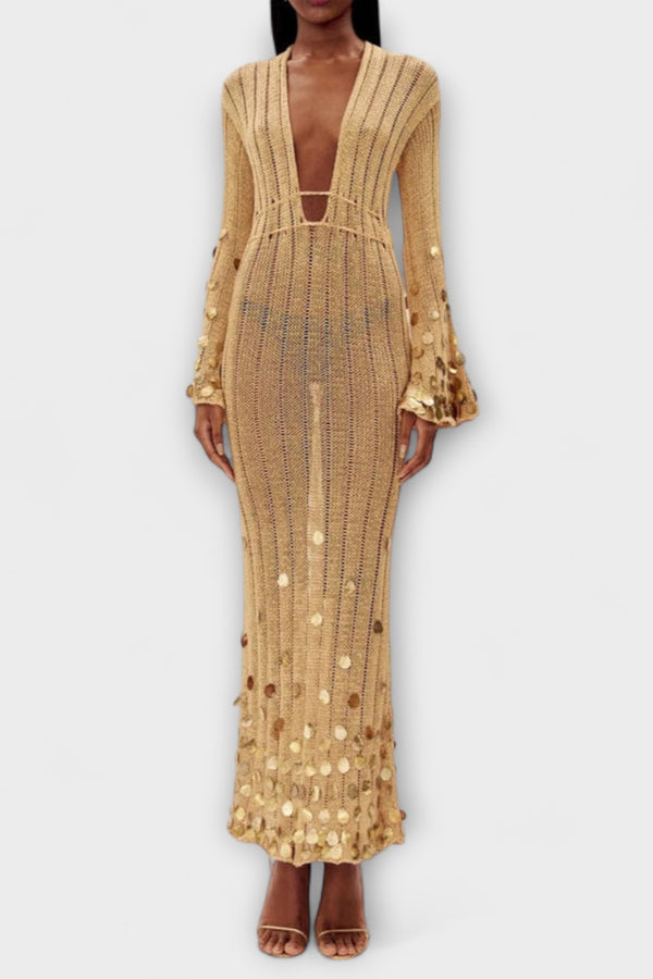 Kathleen - Gold Strick Maxi Kleid von Dolly