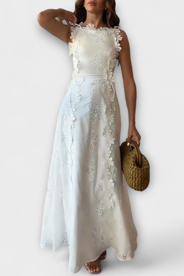 Éliora – Maxikleid mit Spitzenblumenmuster und Bindegurten