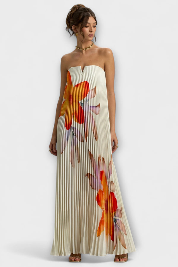 Michelle - Sweetheart Maxi Kleid in Orange Floral