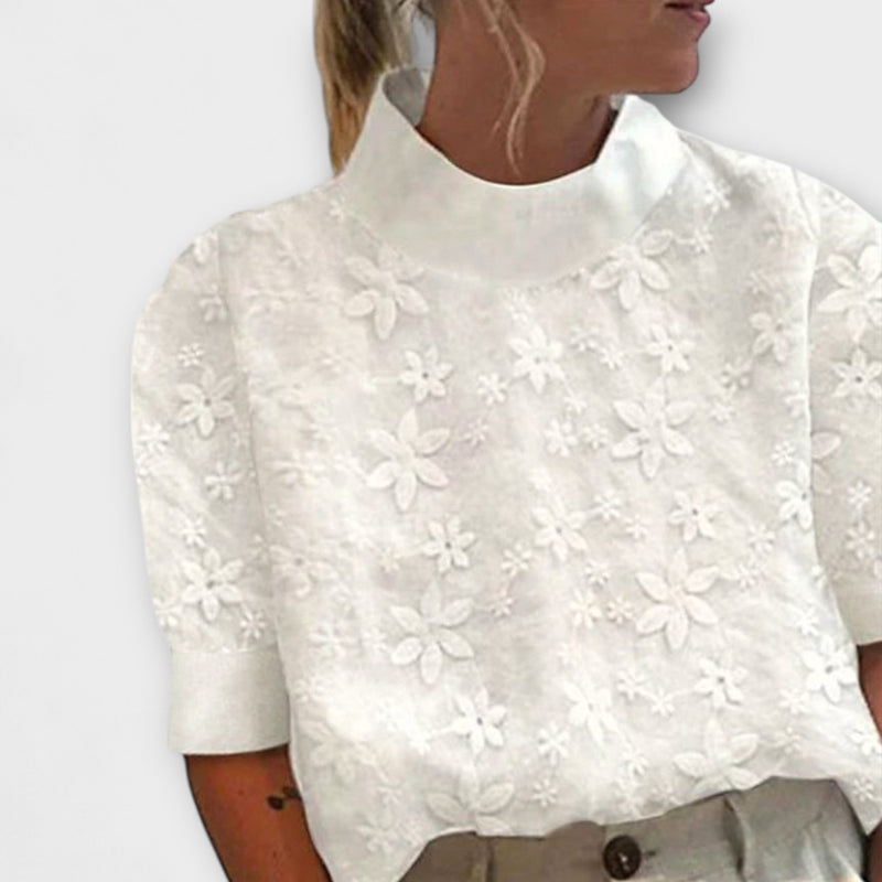 Bluse mit besticktem schlichtem Stehkragen
