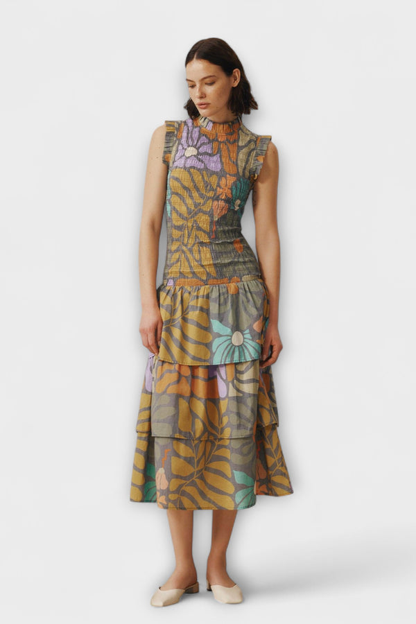 Mehrfarbiges Botanisches Midi Kleid