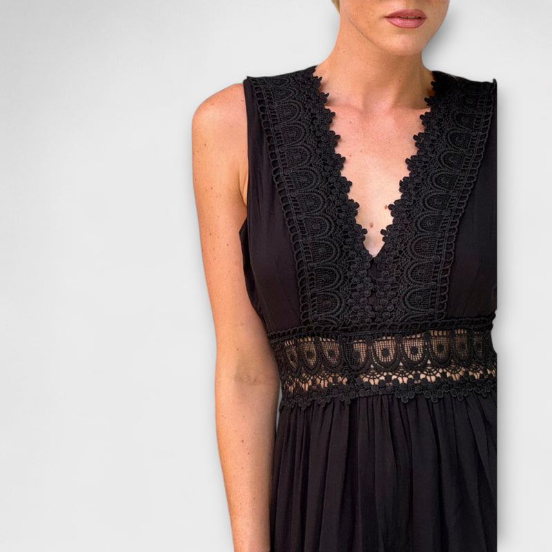 Aurélie - Elegantes V-Ausschnitt Spitzenkleid