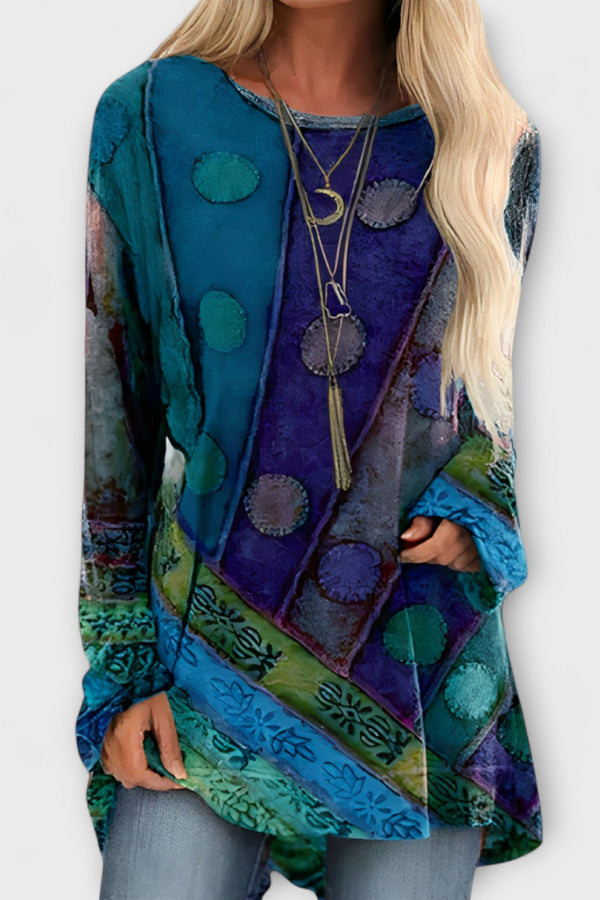 Stylische Damenbluse Mit Ethnischem Druck