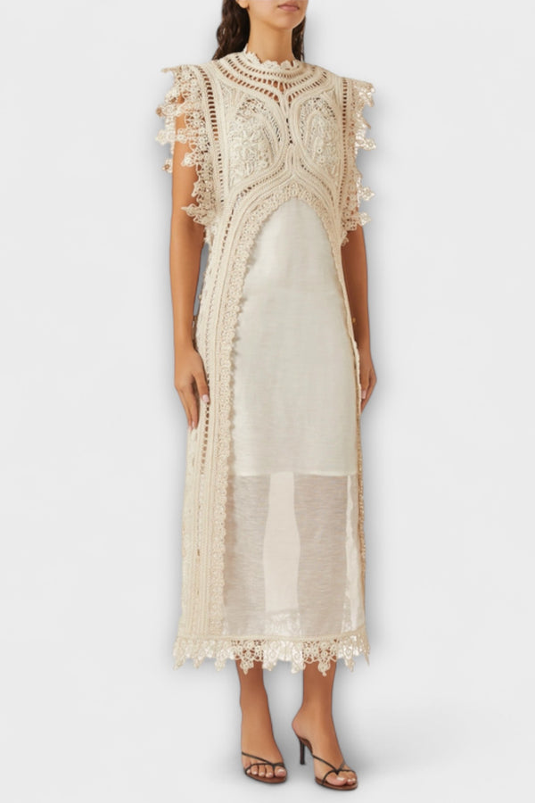 Mira - Gewebtes Hohles Organza Maxikleid
