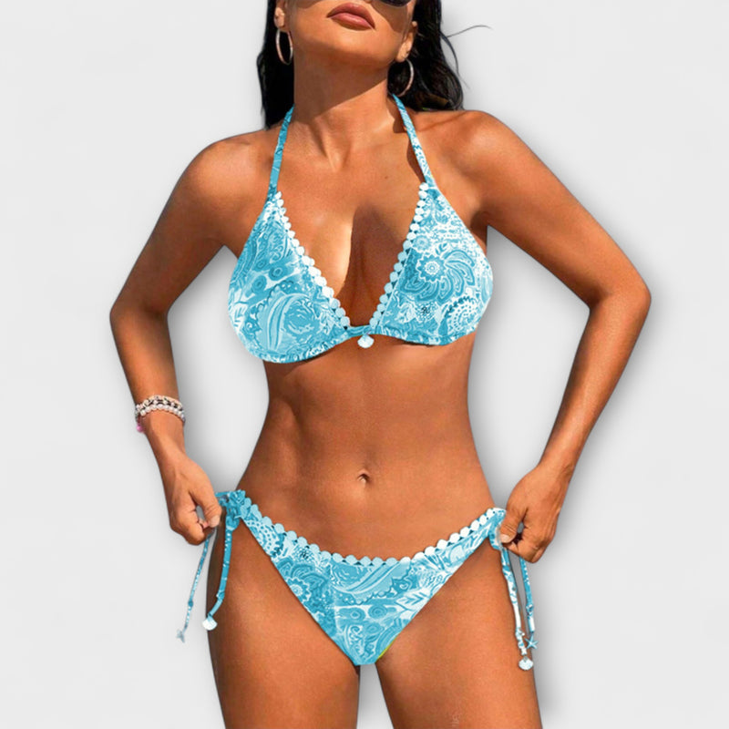 Valerie - Lebhaftes Spitzen-Bikini mit Halsband