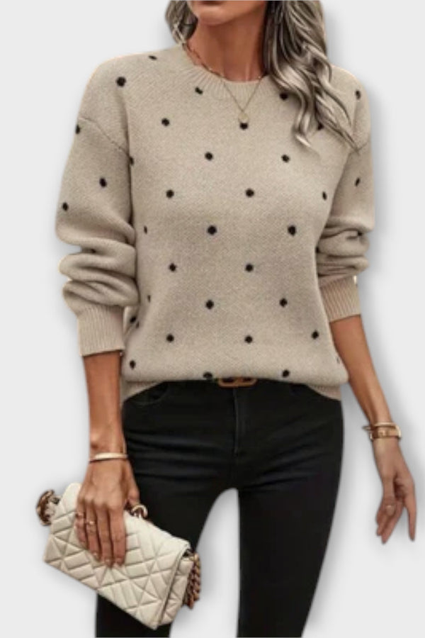 Ava – lässiger langärmliger strickpullover mit tupfenmuster