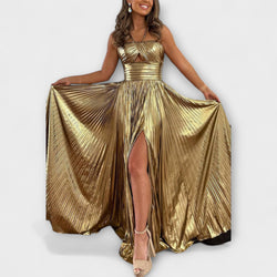 Maxikleid mit Metallic-Stoff