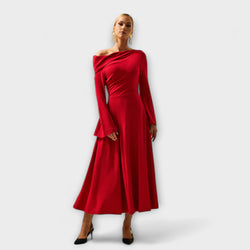Willa - Off-Shoulder Midi-Kleid mit gerafften Ballärmeln