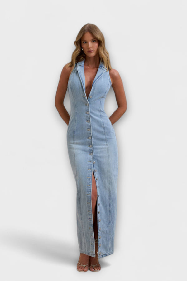 Lacey - Mid Wash Denim Maxikleid