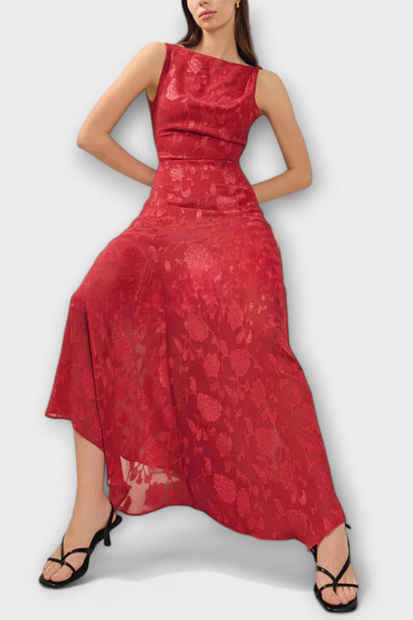 Opal - Elegantes Rückenfreies Schnür-Jacquard-Maxikleid