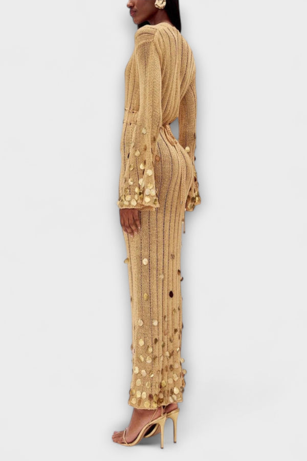 Kathleen - Gold Strick Maxi Kleid von Dolly