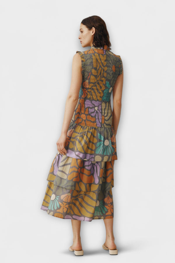 Mehrfarbiges Botanisches Midi Kleid