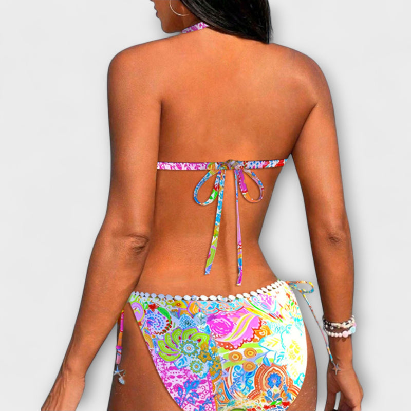 Valerie - Lebhaftes Spitzen-Bikini mit Halsband