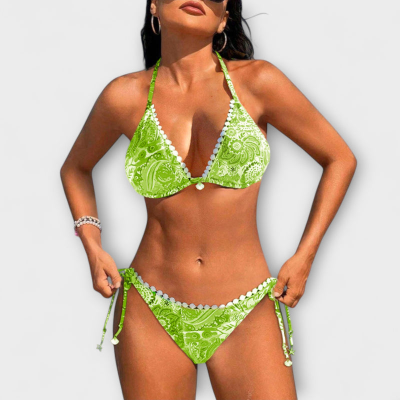 Valerie - Lebhaftes Spitzen-Bikini mit Halsband