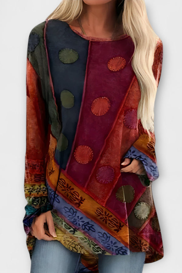 Stylische Damenbluse Mit Ethnischem Druck