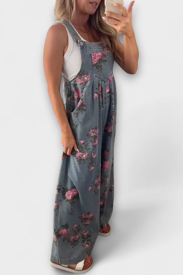 Bethany - Blumenmuster Weite Denim Latzhose